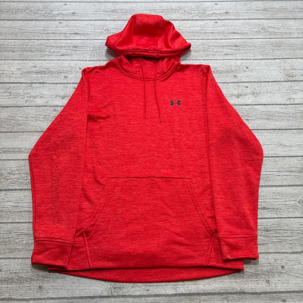 Under Armour Hoodie Mens Large Red ColdGear Loose Fit Fleece Pullover Sweatshirt